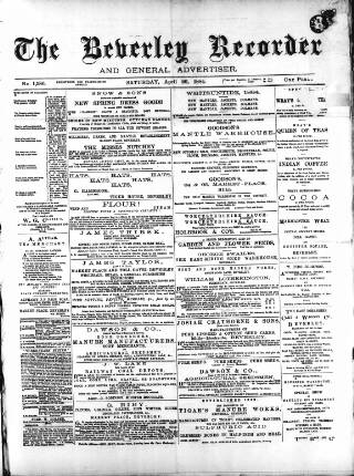 cover page of Beverley and East Riding Recorder published on April 26, 1884
