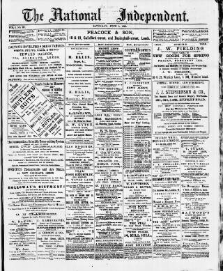 cover page of National Independent and People's Advocate published on June 1, 1889