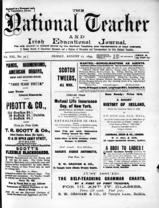 cover page of National Teacher, and Irish Educational Journal (Dublin, Ireland) published on August 11, 1893