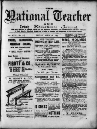 cover page of National Teacher, and Irish Educational Journal (Dublin, Ireland) published on April 26, 1895