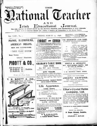 cover page of National Teacher, and Irish Educational Journal (Dublin, Ireland) published on March 13, 1896