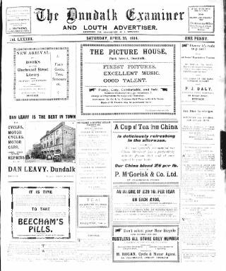 cover page of Dundalk Examiner and Louth Advertiser published on April 25, 1914