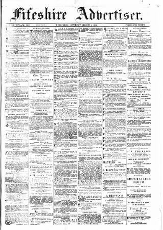 cover page of Fifeshire Advertiser published on March 1, 1884