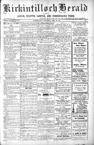 cover page of Kirkintilloch Herald published on April 24, 1918