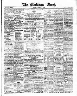 cover page of Blackburn Times published on April 19, 1862