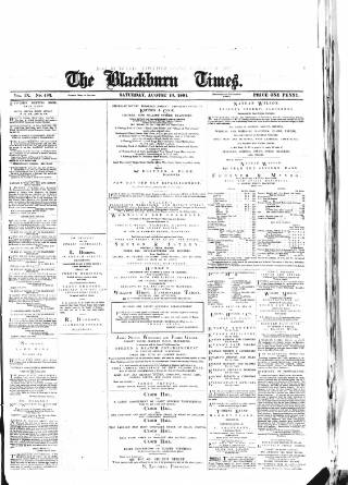 cover page of Blackburn Times published on August 13, 1864