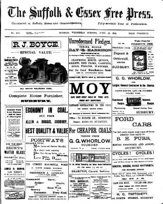 cover page of Suffolk and Essex Free Press published on April 24, 1912