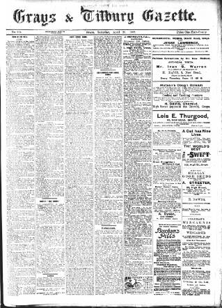 cover page of Grays & Tilbury Gazette, and Southend Telegraph published on April 26, 1902