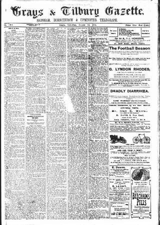 cover page of Grays & Tilbury Gazette, and Southend Telegraph published on August 13, 1904