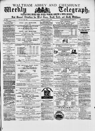 cover page of Waltham Abbey and Cheshunt Weekly Telegraph published on June 2, 1877