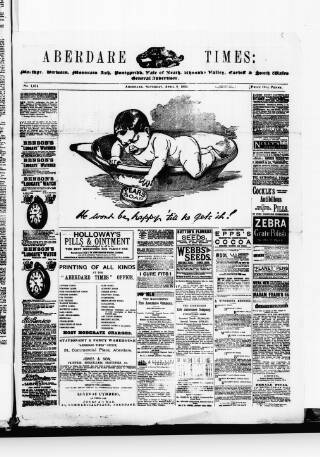 cover page of Aberdare Times published on April 9, 1892