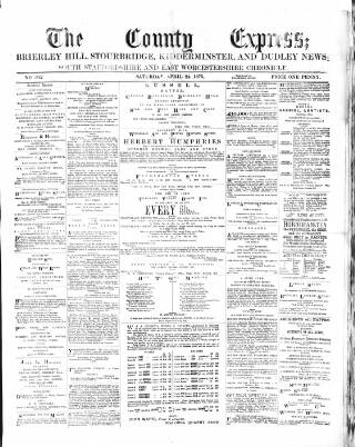 cover page of County Express; Brierley Hill, Stourbridge, Kidderminster, and Dudley News published on April 24, 1875