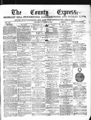 cover page of County Express; Brierley Hill, Stourbridge, Kidderminster, and Dudley News published on March 5, 1881