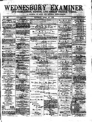cover page of Midland Examiner and Times published on April 29, 1876
