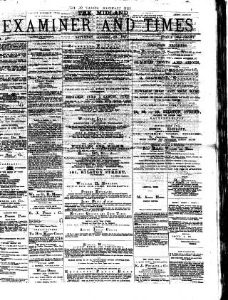 cover page of Midland Examiner and Times published on August 25, 1877
