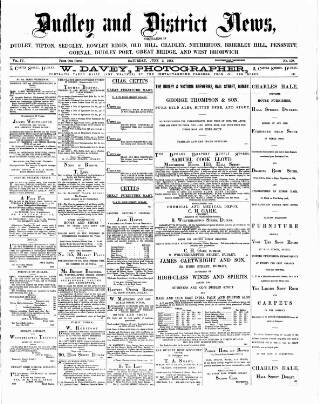 cover page of Dudley and District News published on June 2, 1883