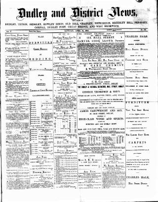 cover page of Dudley and District News published on April 26, 1884