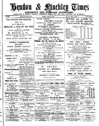 cover page of Hendon & Finchley Times published on April 26, 1895