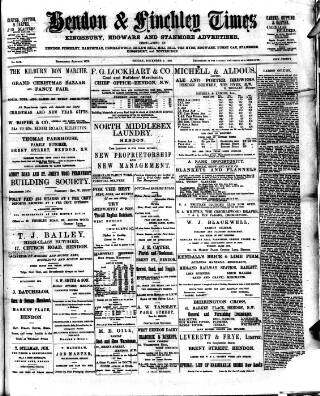 cover page of Hendon & Finchley Times published on December 5, 1902
