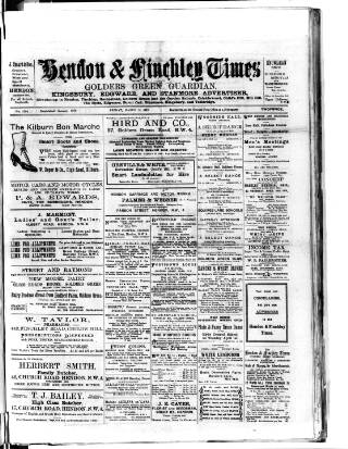 cover page of Hendon & Finchley Times published on March 28, 1919