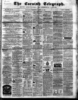 cover page of The Cornish Telegraph published on April 20, 1859