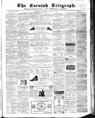 cover page of The Cornish Telegraph published on April 19, 1865