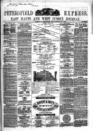 cover page of Petersfield Express published on June 1, 1869