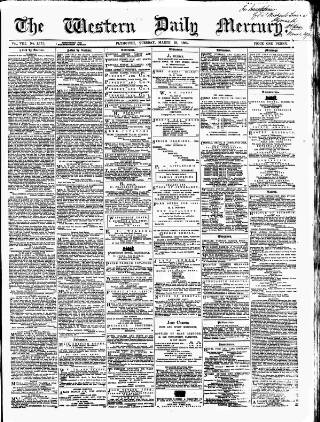 cover page of Western Daily Mercury published on March 29, 1864