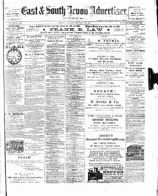 cover page of East & South Devon Advertiser. published on April 25, 1885