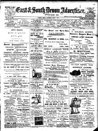 cover page of East & South Devon Advertiser. published on June 1, 1907