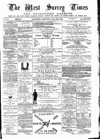 cover page of West Surrey Times published on April 26, 1884