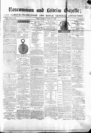 cover page of Roscommon & Leitrim Gazette published on March 29, 1879