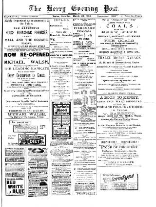 cover page of Kerry Evening Post published on March 29, 1913