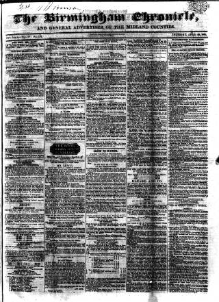 cover page of Birmingham Chronicle published on April 20, 1826