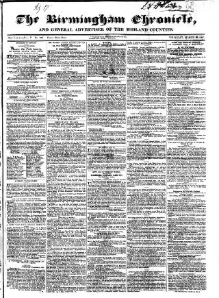 cover page of Birmingham Chronicle published on March 29, 1827