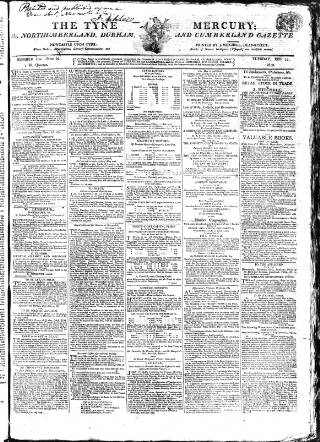 cover page of Tyne Mercury; Northumberland and Durham and Cumberland Gazette published on February 23, 1808