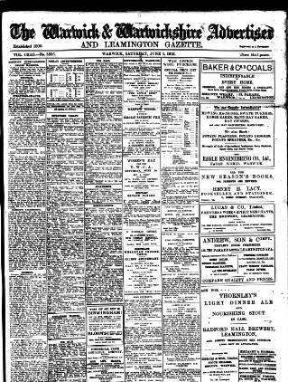 cover page of Warwick and Warwickshire Advertiser published on June 1, 1918