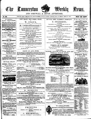 cover page of Launceston Weekly News, and Cornwall & Devon Advertiser. published on April 27, 1861