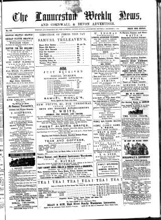 cover page of Launceston Weekly News, and Cornwall & Devon Advertiser. published on December 3, 1864