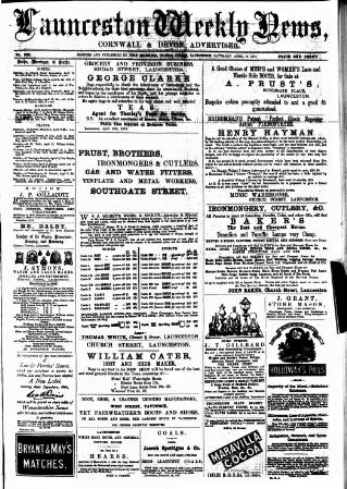 cover page of Launceston Weekly News, and Cornwall & Devon Advertiser. published on April 17, 1875