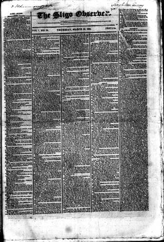 cover page of Sligo Observer published on March 26, 1829