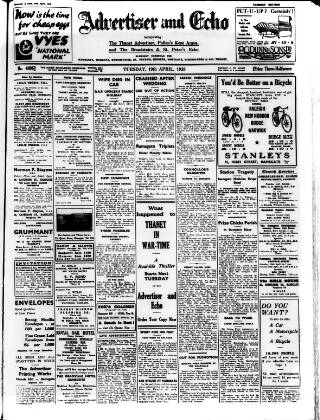 cover page of Thanet Advertiser published on April 19, 1938