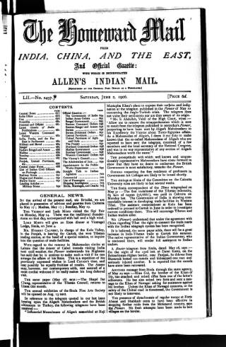 cover page of Homeward Mail from India, China and the East published on June 2, 1906