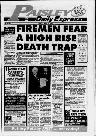 cover page of Paisley Daily Express published on April 26, 1991