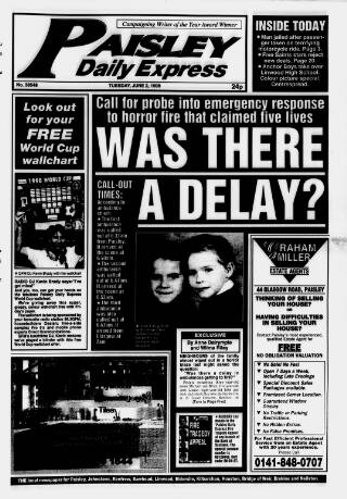 cover page of Paisley Daily Express published on June 2, 1998