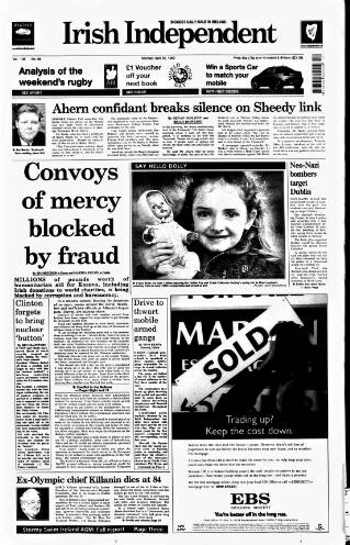 cover page of Irish Independent published on April 26, 1999