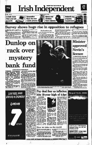 cover page of Irish Independent published on April 19, 2000