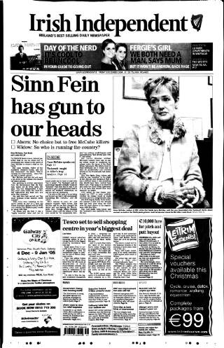 cover page of Irish Independent published on December 3, 2004