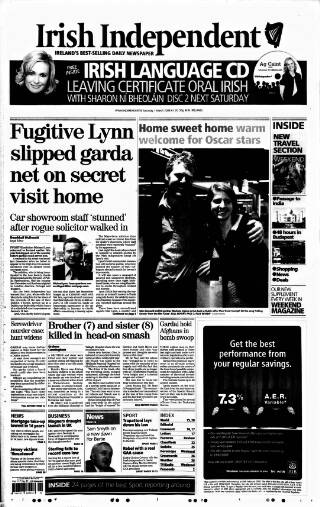 cover page of Irish Independent published on March 1, 2008