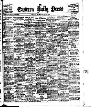 cover page of Eastern Daily Press published on April 26, 1909